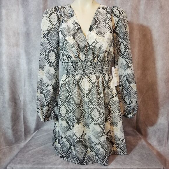 Leith Snake Print Smocked Minidress Size XS - Picture 2 of 8